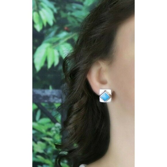 Sterling Silver Turquoise Stud Post Earrings - Picture 4 of 7